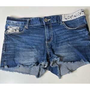 Ariya Jeans Denim Shorts Dark Wash Low Rise Embroidery Lace Women's 15/16